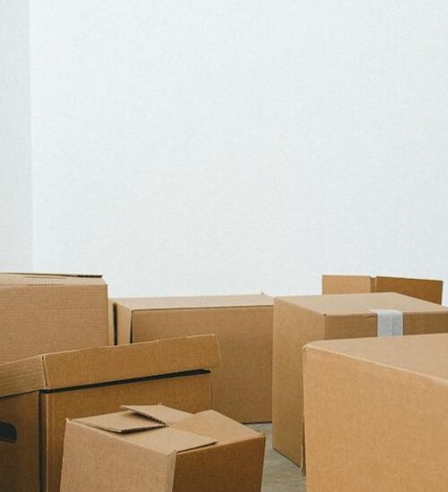 Room filled with cardboard boxes